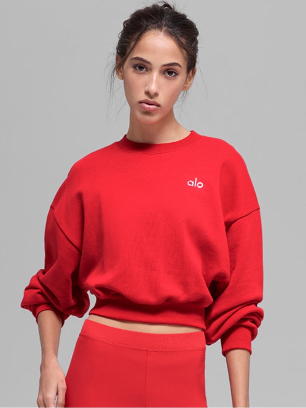 Alo Cropped Accolade Crewnwck Sweatshirt in Bright Red!! NWT
